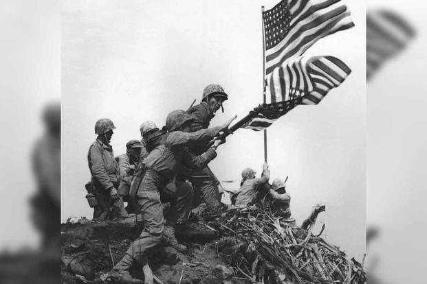 aising of the two flags on Mount Suribachi